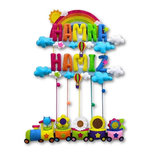 Rainbow Flower Train | Personalised Felt Kids Hanging