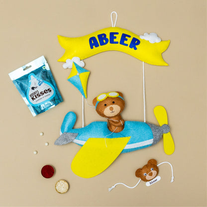 Riding Plane Blue with Personalised Rakhi, Chocolates,Roli and Chawal | Rakhi Hamper