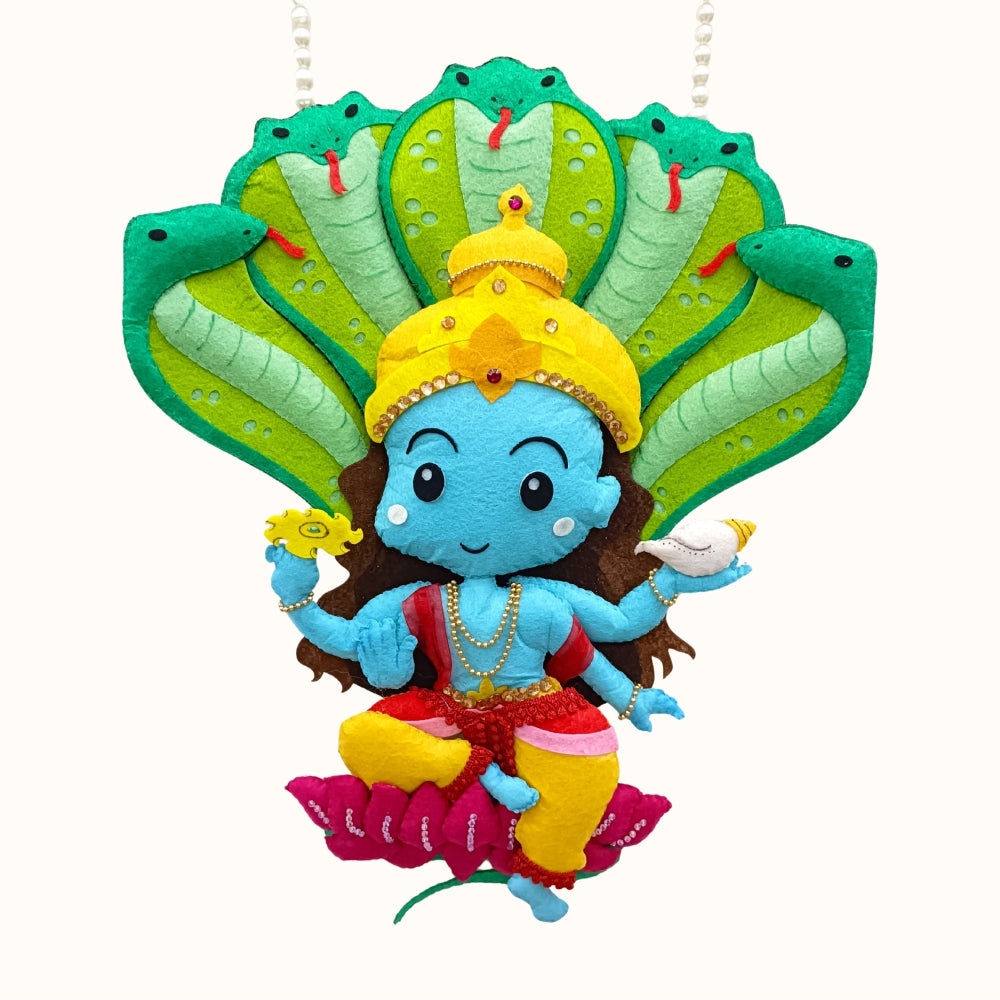 Divine Grace of Lord Vishnu | Personalised Religious Felt Kids Hanging | Premium Range | Siblings
