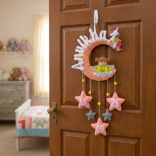 Baby On Moon | Personalised Felt Kids Hanging