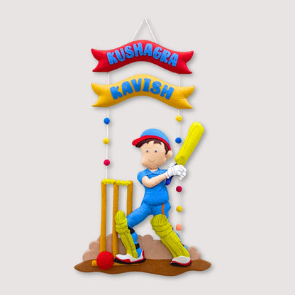 Boy Playing Cricket | Personalised Felt Kids Room Decor