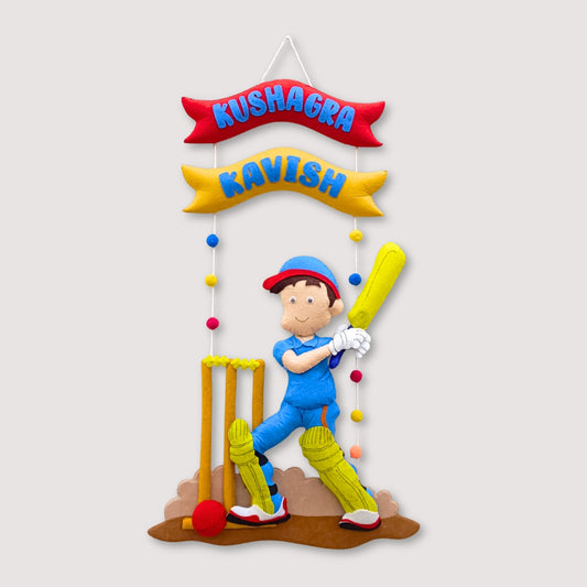 Boy Playing Cricket | Personalised Felt Kids Room Decor