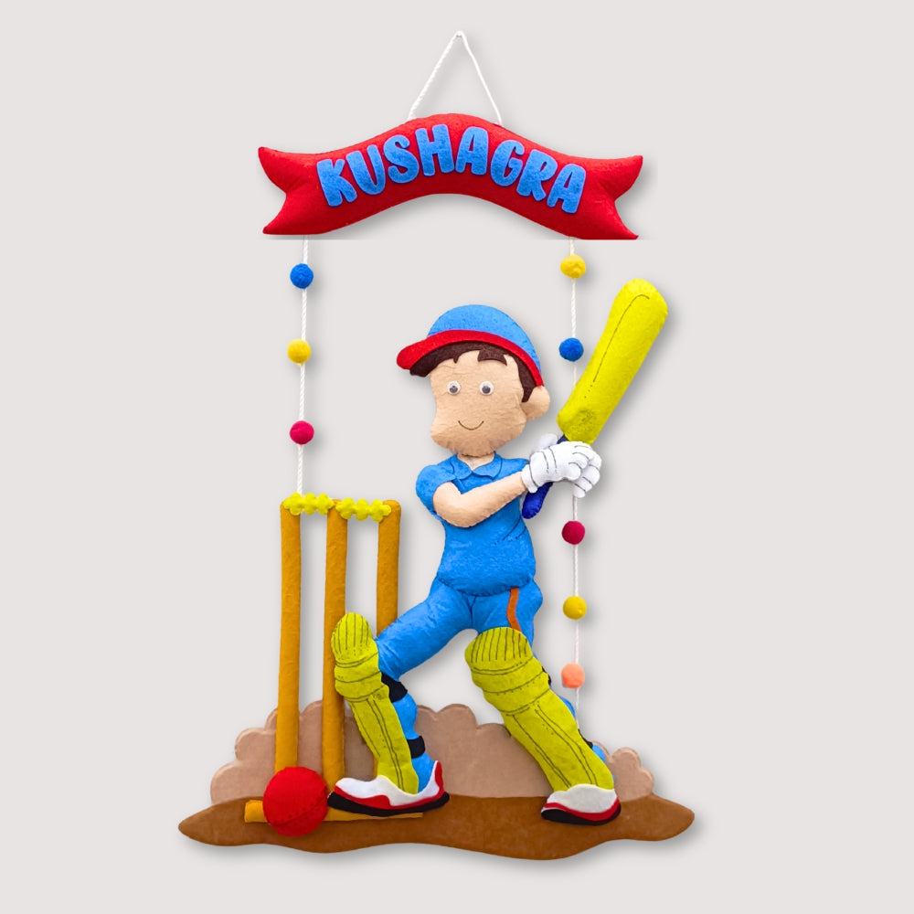 Boy Playing Cricket | Personalised Felt Kids Room Decor