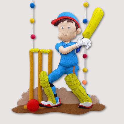 Boy Playing Cricket | Personalised Felt Kids Room Decor
