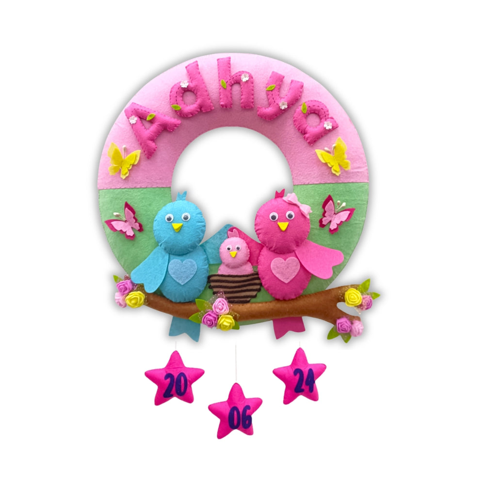 Birds in Nest | Parents Love | Personalised Felt Kids Room Decor