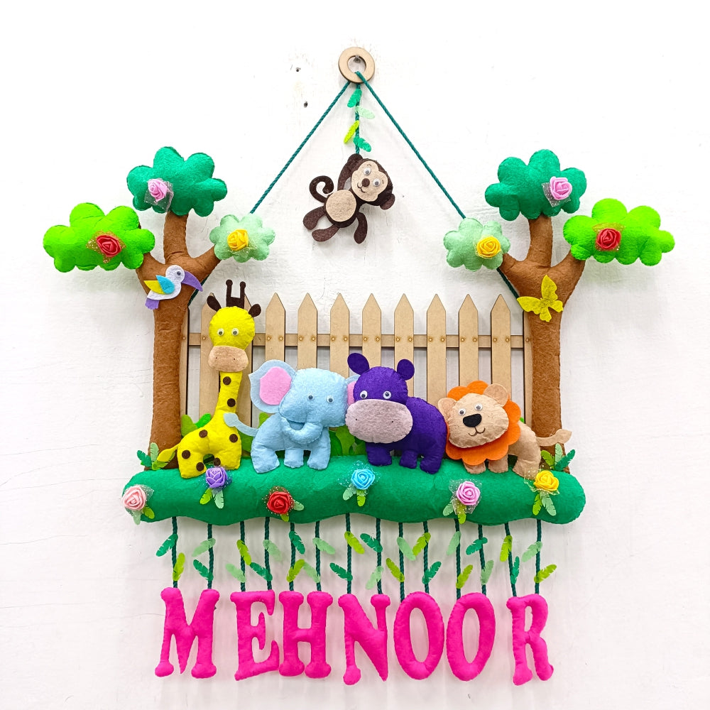 Fence with Animals | Personalised Felt Kids Hanging