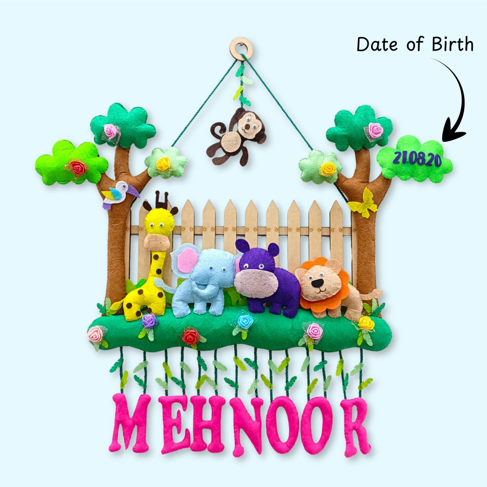 Fence with Animals | Personalised Felt Kids Hanging