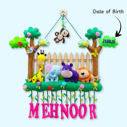 Fence with Animals | Personalised Felt Kids Hanging