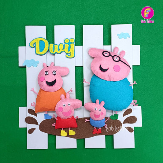 Peppa Themed Fence Wall Hanging | Personalised Felt Kids Hanging