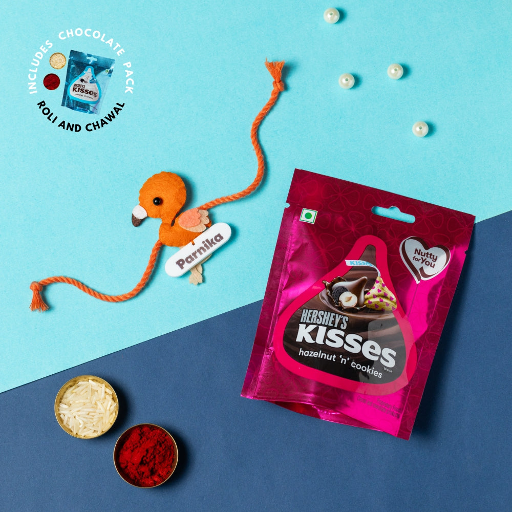 Flamingo Rakhi Combo with Chocolates, Roli and Chawal | Personalised Kids Rakhi