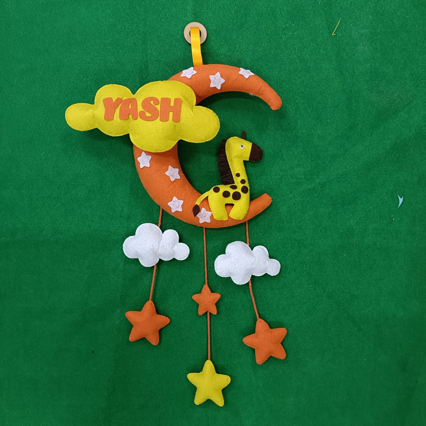 Giraffe With Moon and Clouds | Personalised Felt Kids Hanging