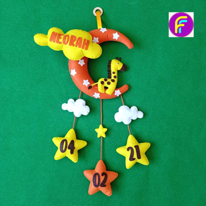 Giraffe With Moon and Clouds | Personalised Felt Kids Hanging