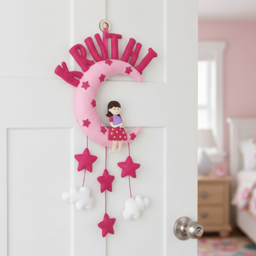 Girl On Moon | Personalised Felt Kids Hanging