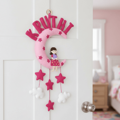 Girl On Moon | Personalised Felt Kids Hanging