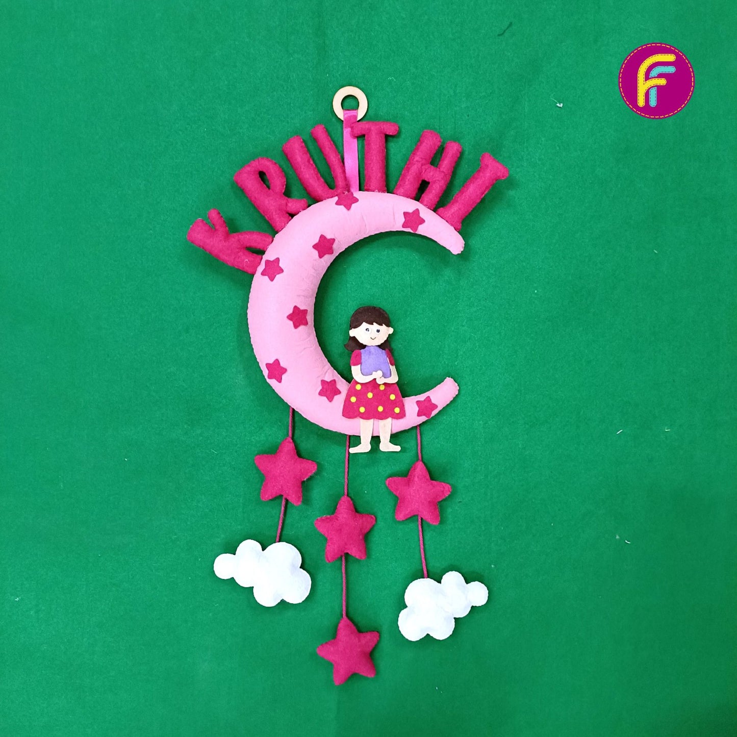 Girl On Moon | Personalised Felt Kids Hanging