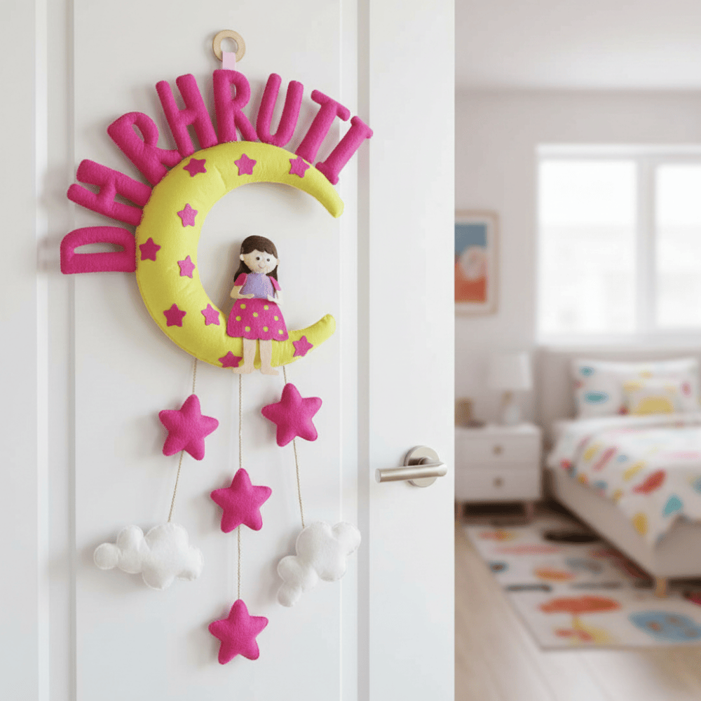 Girl On Moon | Personalised Felt Kids Hanging