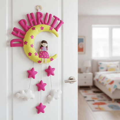 Girl On Moon | Personalised Felt Kids Hanging