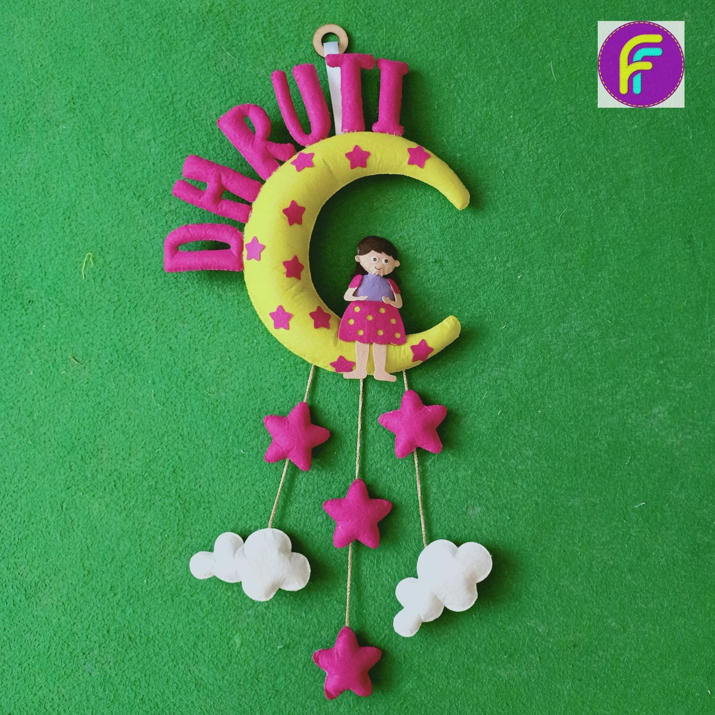 Girl On Moon | Personalised Felt Kids Hanging