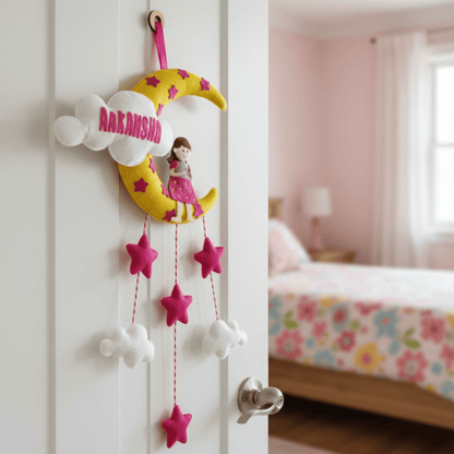 Girl with Moon and Cloud | Personalised Felt Kids Hanging