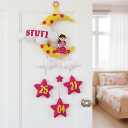 Girl with Moon and Cloud | Personalised Felt Kids Hanging