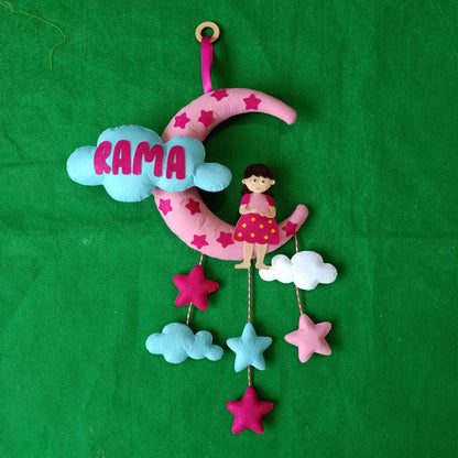 Girl with Moon and Cloud | Personalised Felt Kids Hanging | Sibling