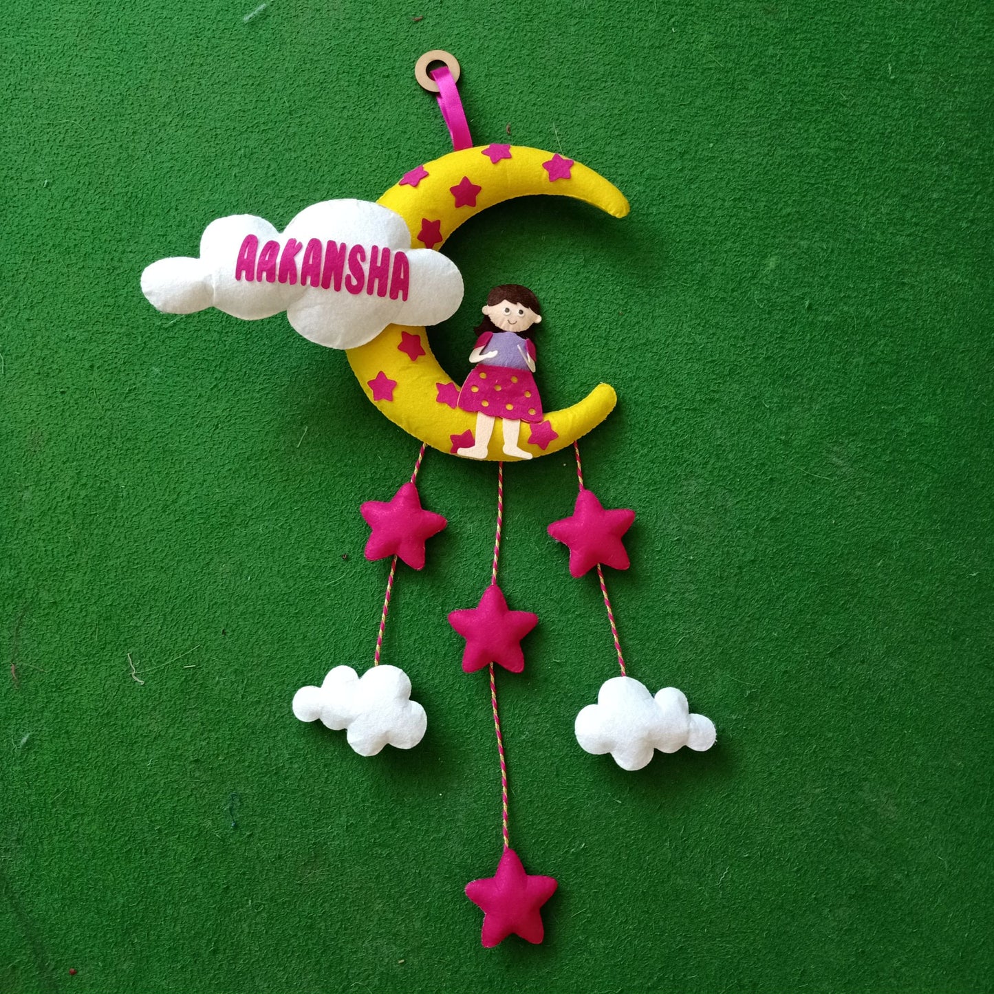 Girl with Moon and Cloud | Personalised Felt Kids Hanging | Sibling