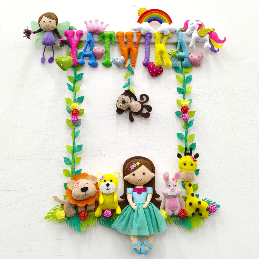 Girl with Nature Buddies | Personalised Felt Kids Hanging | Premium Range