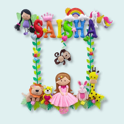Girl with Nature Buddies | Personalised Felt Kids Hanging | Premium Range