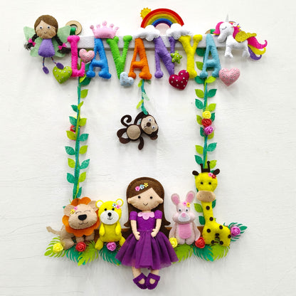 Girl with Nature Buddies | Personalised Felt Kids Hanging | Premium Range