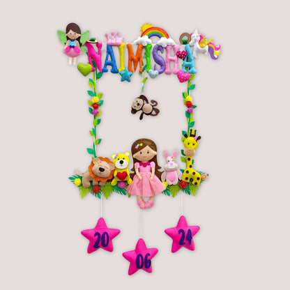 Girl with Nature Buddies | Personalised Felt Kids Hanging | Premium Range