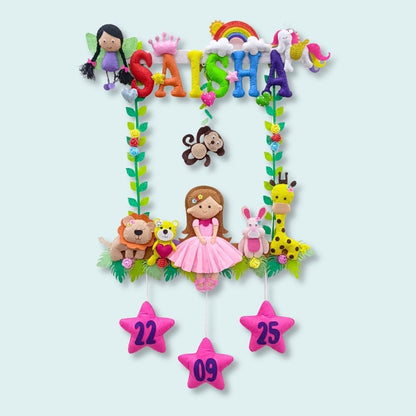 Girl with Nature Buddies | Personalised Felt Kids Hanging | Premium Range