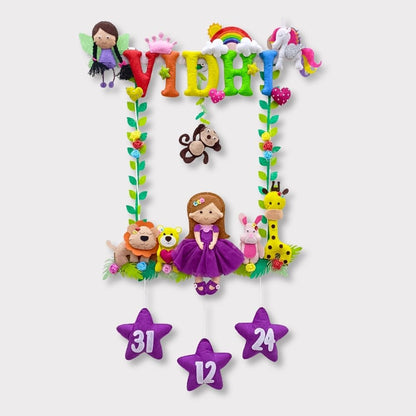 Girl with Nature Buddies | Personalised Felt Kids Hanging | Premium Range