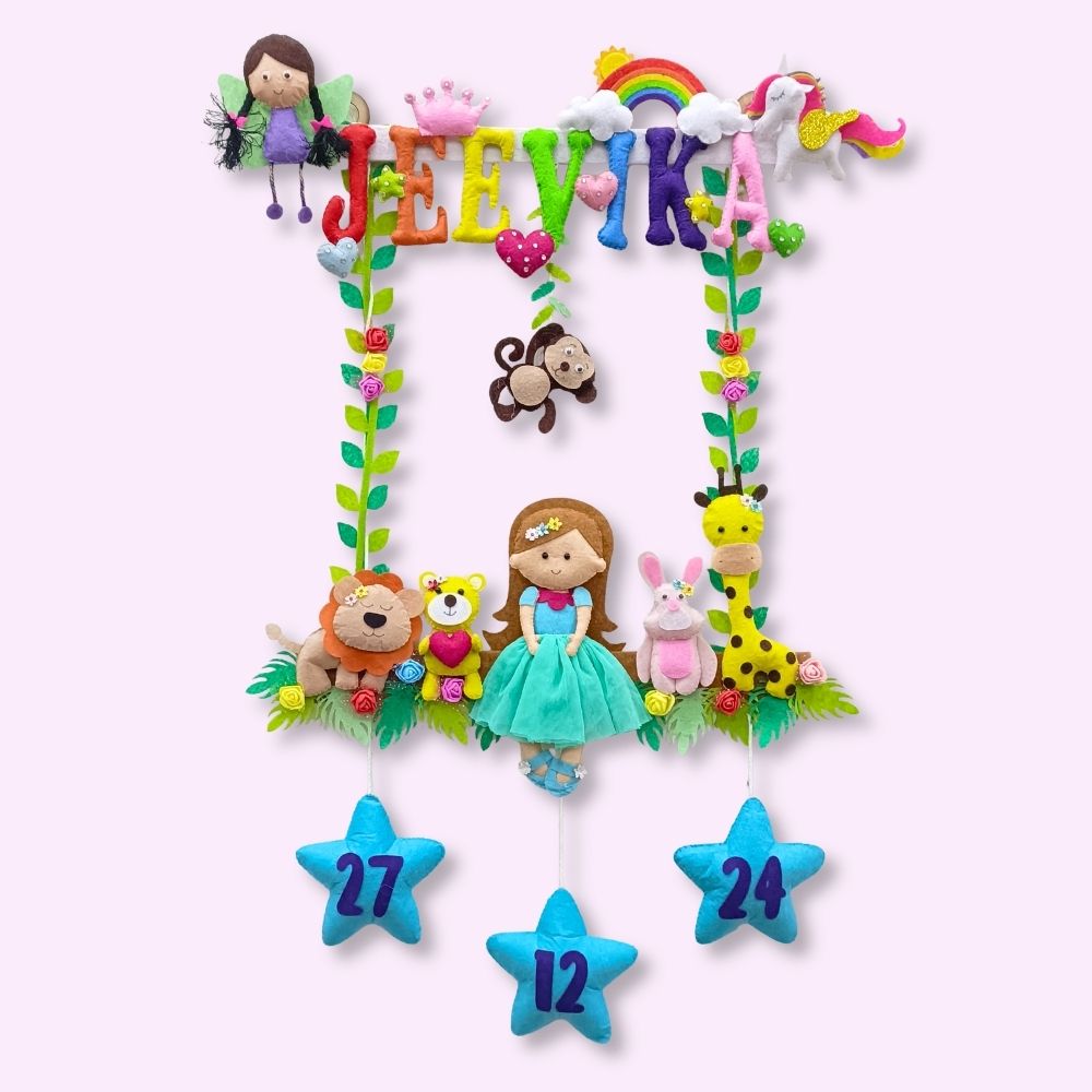 Girl with Nature Buddies | Personalised Felt Kids Hanging | Premium Range