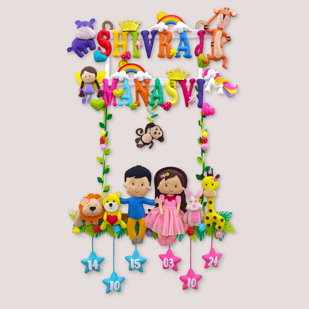 Siblings with Nature Buddies | Personalised Felt Kids Hanging | Premium Range