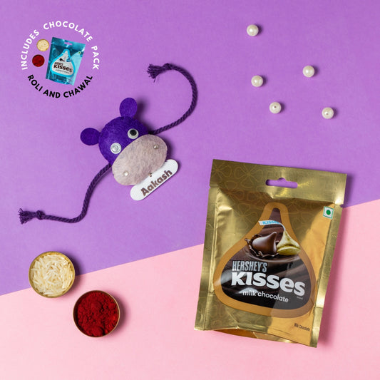 Hippo Rakhi Combo with Chocolates, Roli and Chawal | Personalised Kids Rakhi