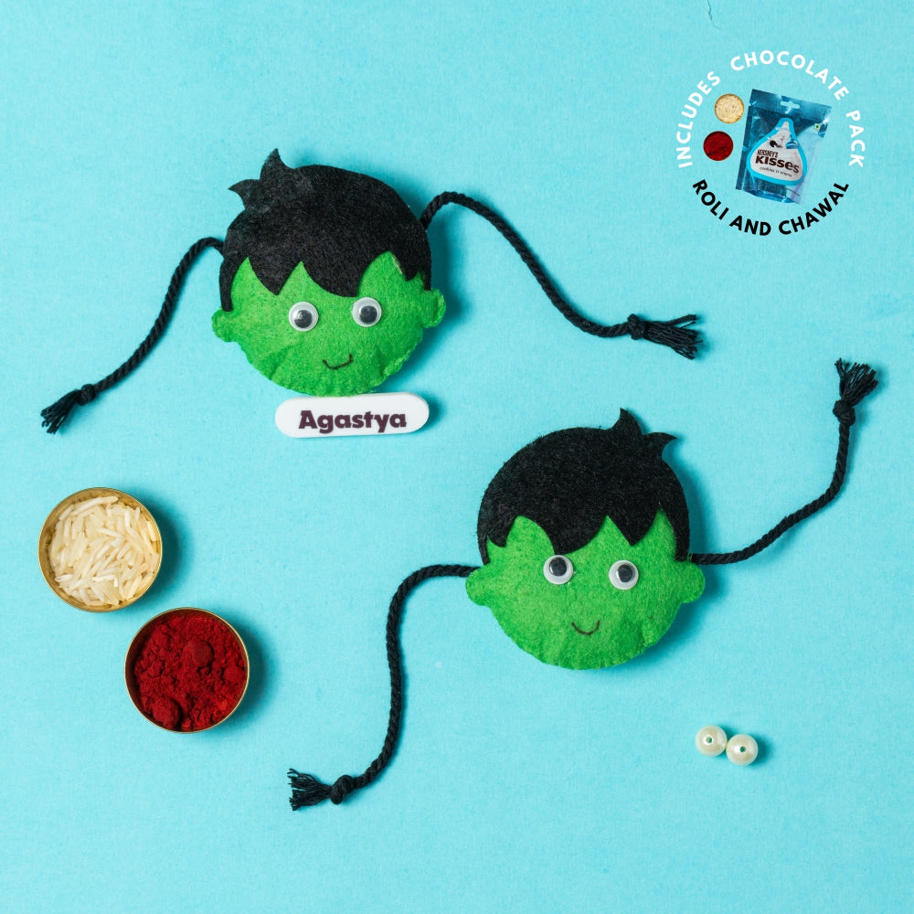 Hulk Rakhi Combo with Chocolates, Roli and Chawal | Personalised Kids Rakhi