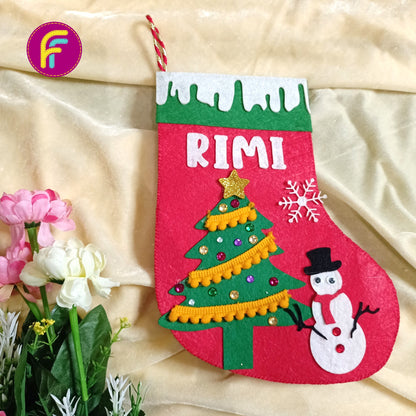 PERSONALISED CHRISTMAS STOCKING RED - X MAS TREE