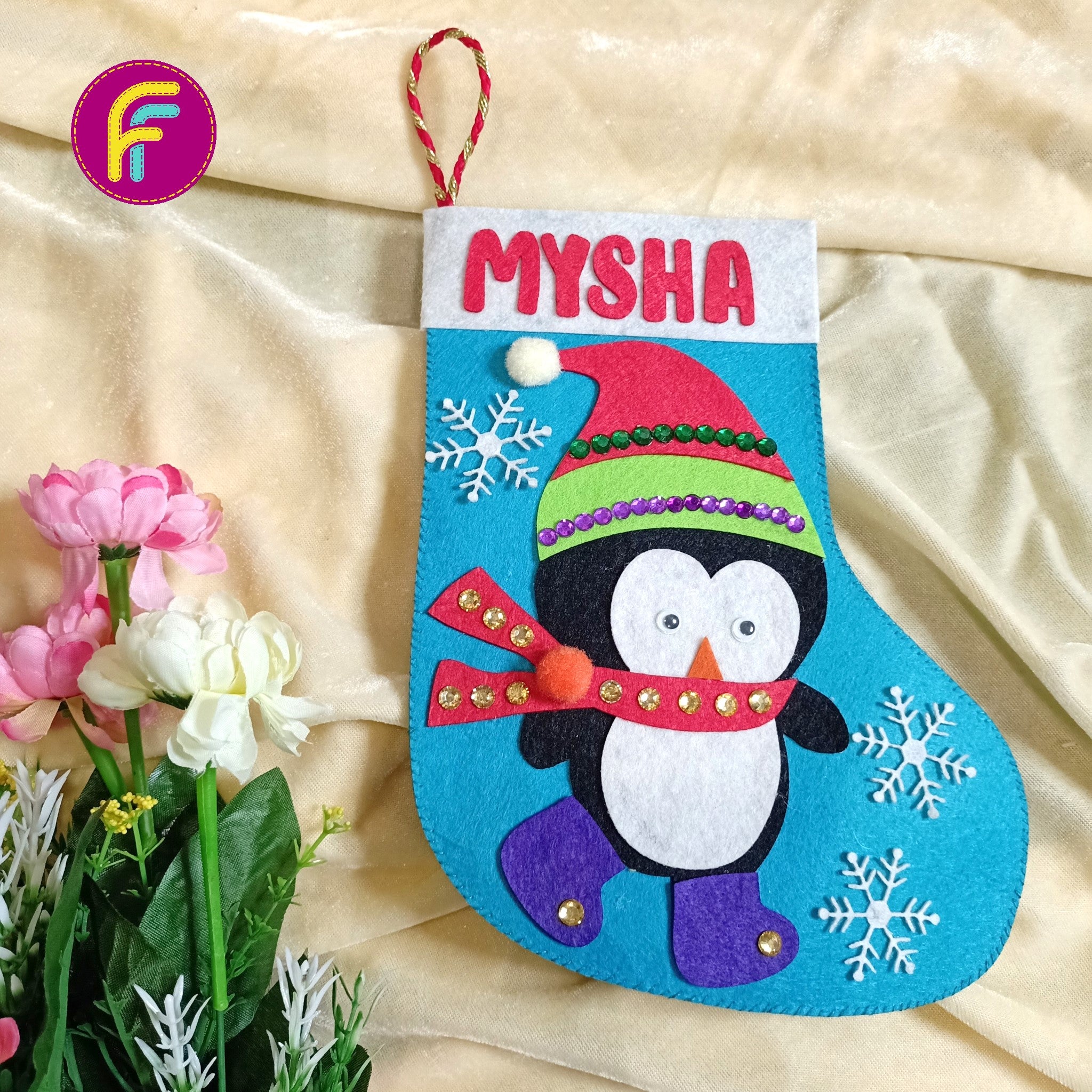 PERSONALISED CHRISTMAS STOCKING BLUE - PENGUIN