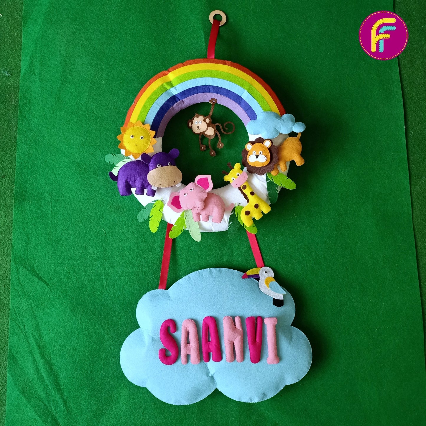 Rainbow and Animals | Personalised Felt Kids Hanging