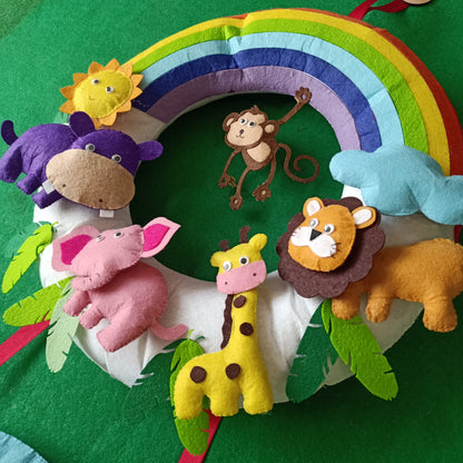 Rainbow and Animals | Personalised Felt Kids Hanging