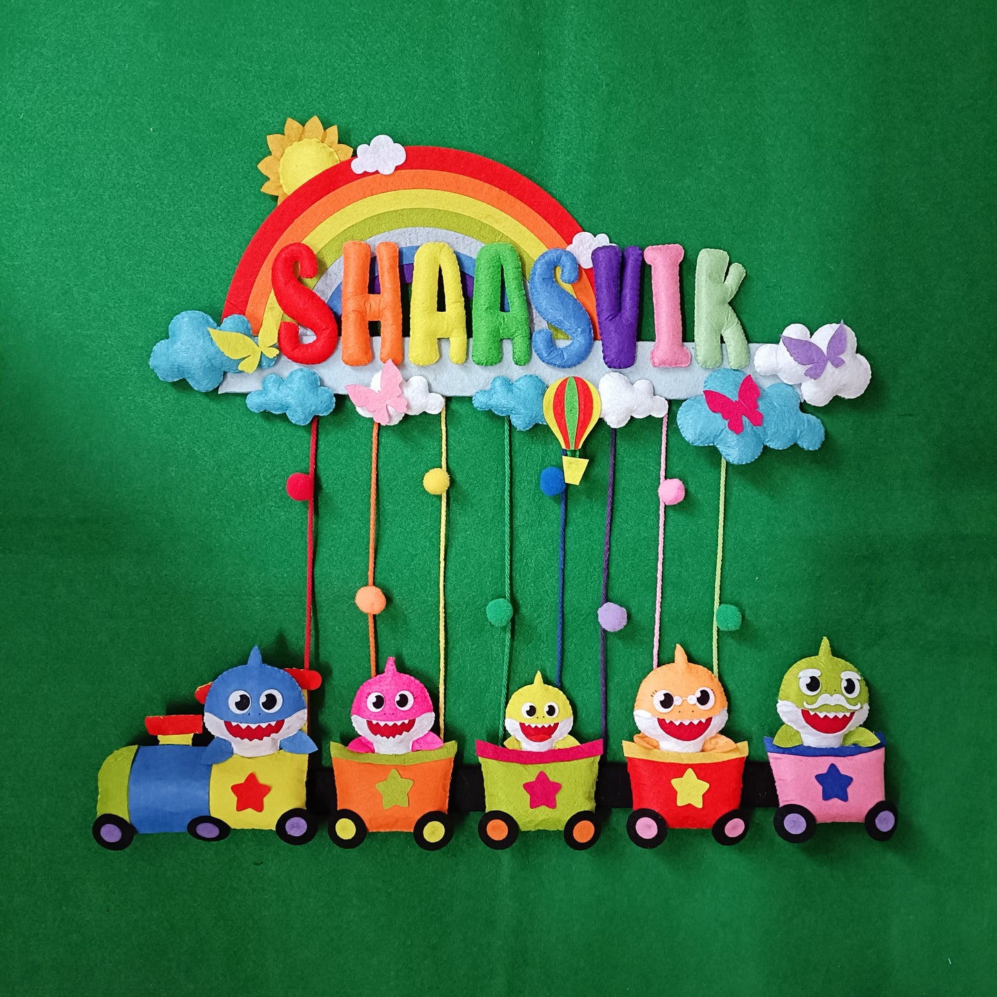 Rainbow Baby Shark Train | Personalised Felt Kids Hanging