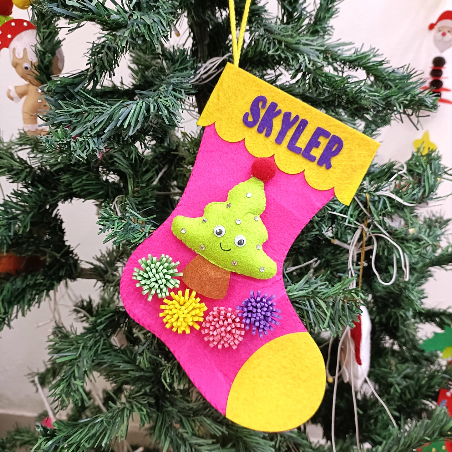 PERSONALISED CHRISTMAS STOCKING PINK - TREE