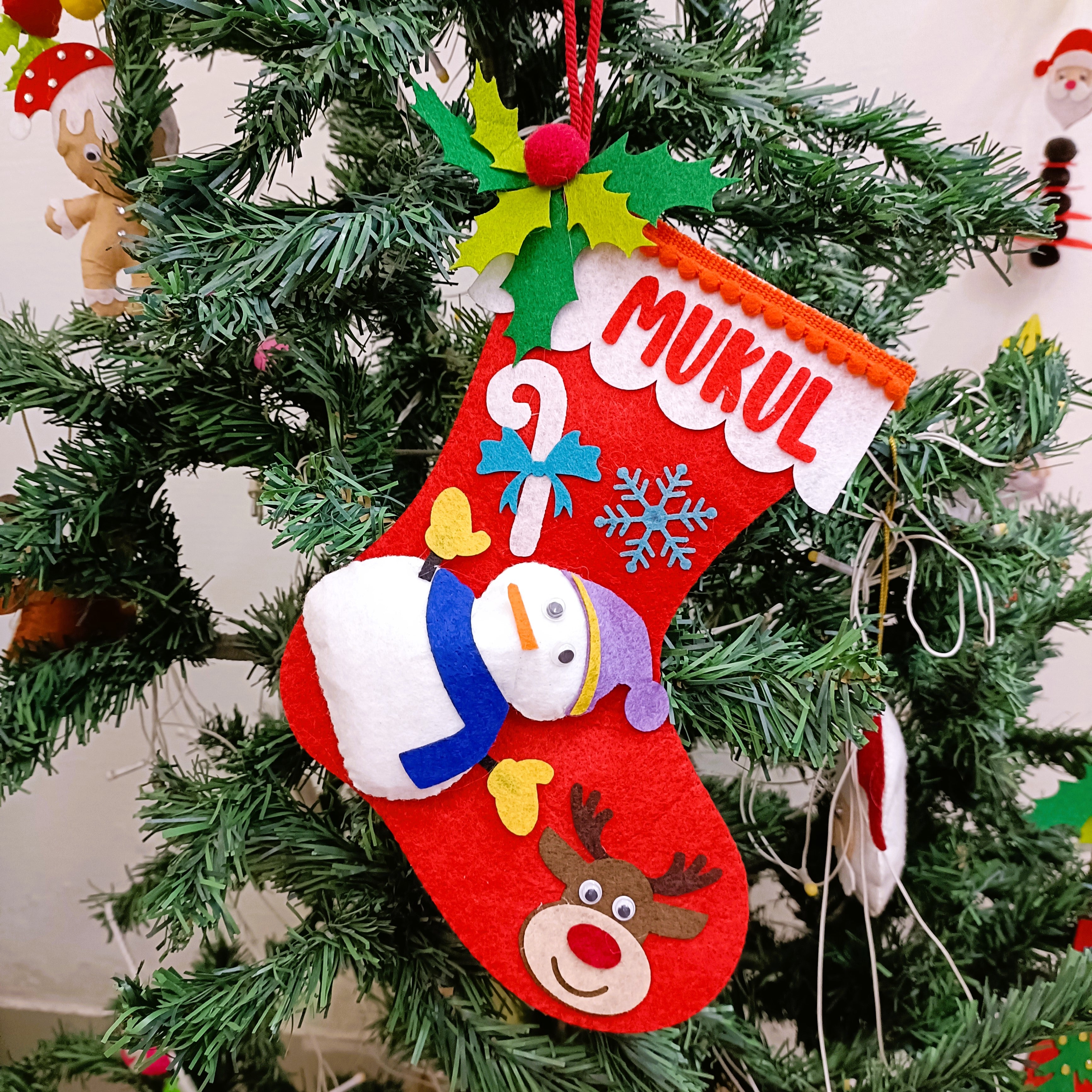 PERSONALISED CHRISTMAS STOCKING RED - SNOWMAN