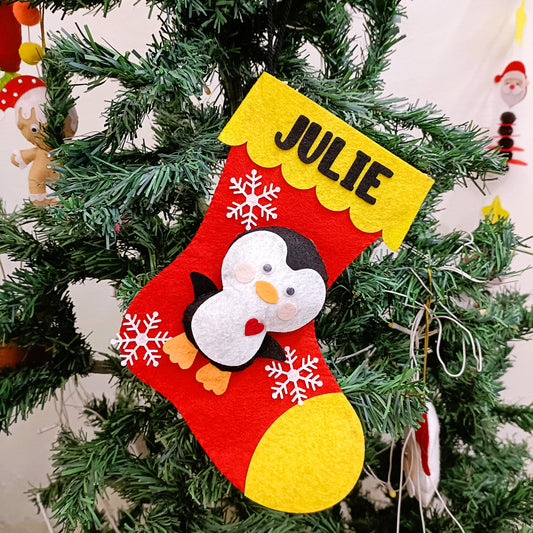 PERSONALISED CHRISTMAS STOCKING RED - PENGUIN