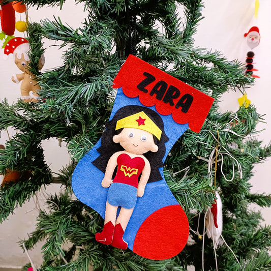 PERSONALISED CHRISTMAS STOCKING BLUE - WONDER WOMAN