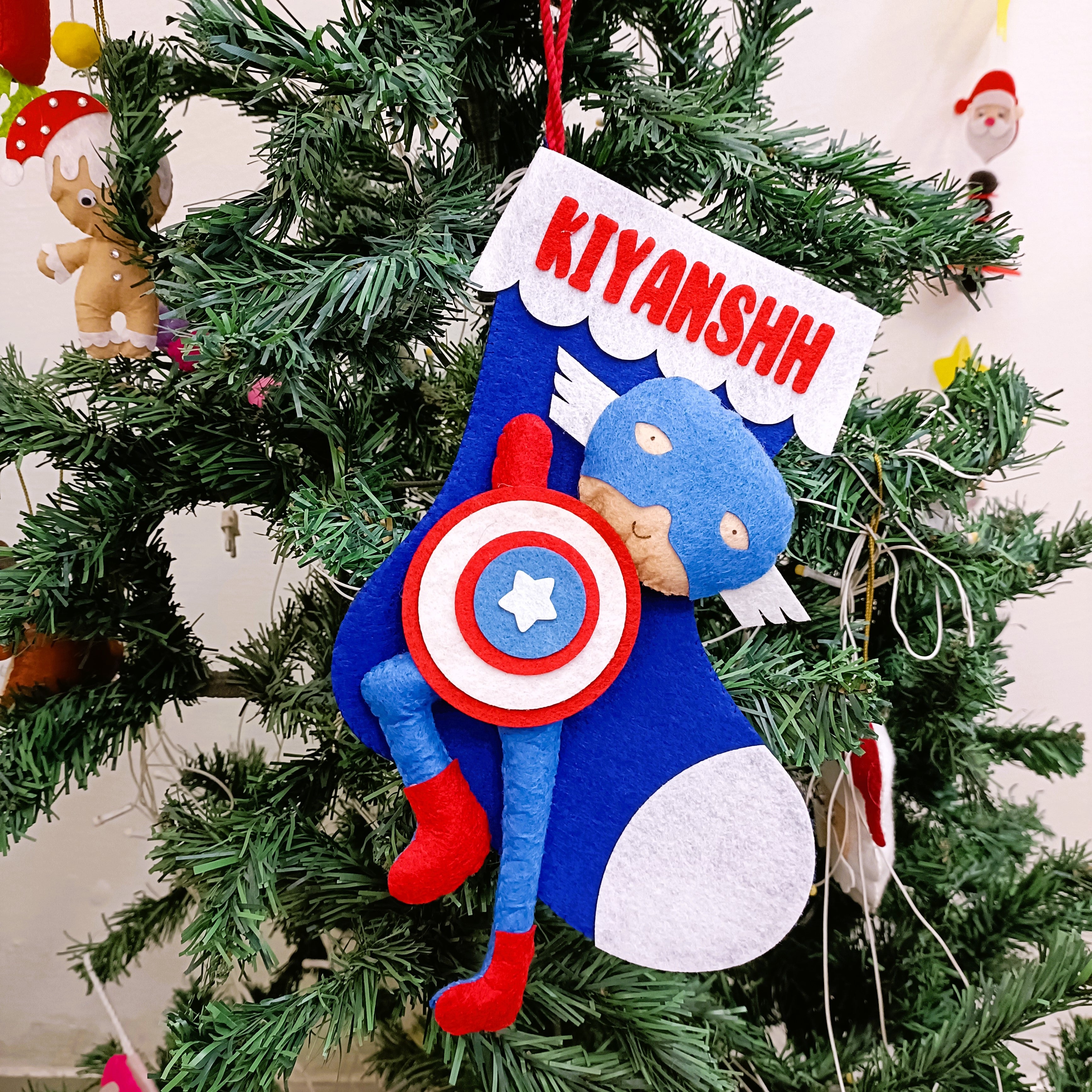 PERSONALISED CHRISTMAS STOCKING BLUE - CAPTAIN AMERICA