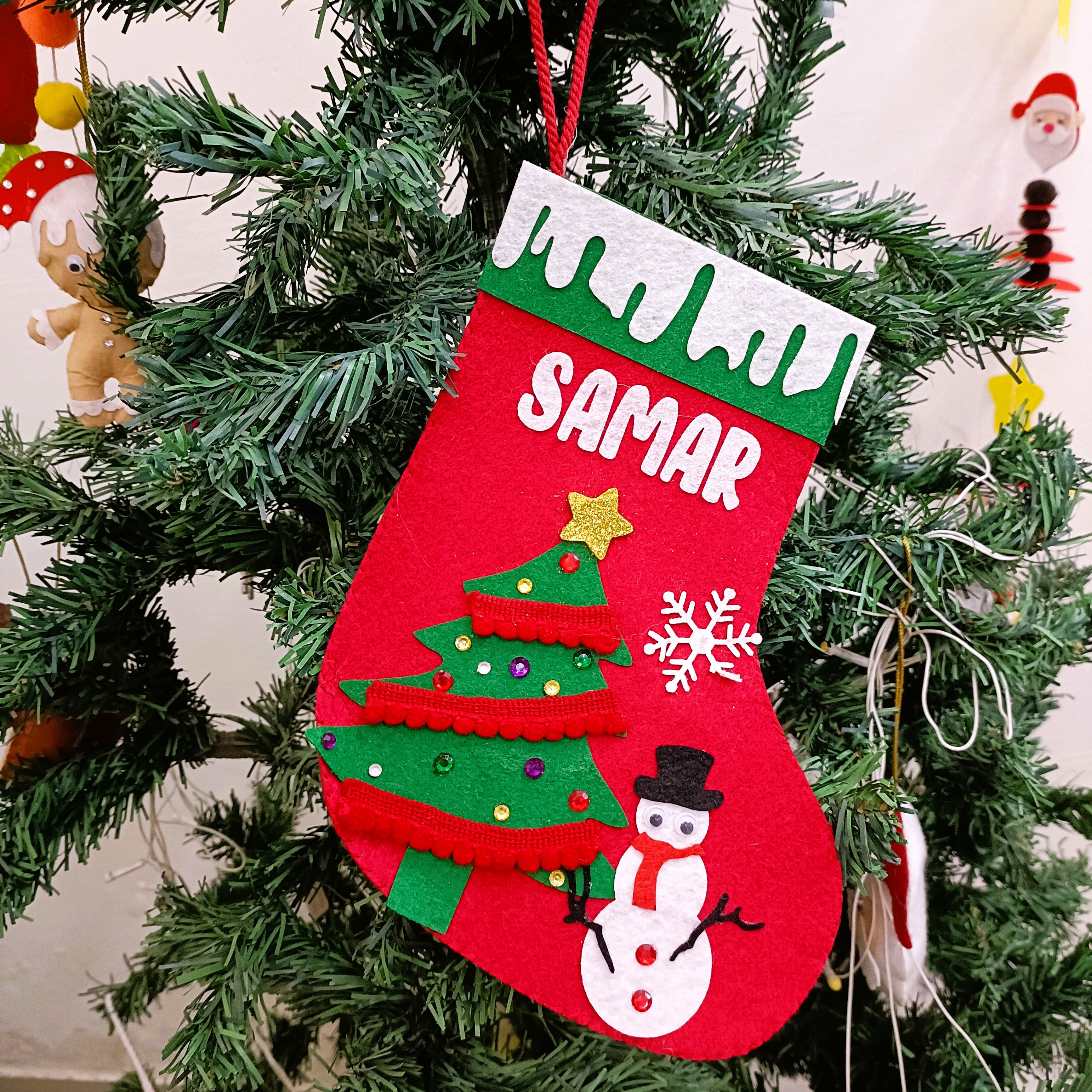 PERSONALISED CHRISTMAS STOCKING RED - X MAS TREE