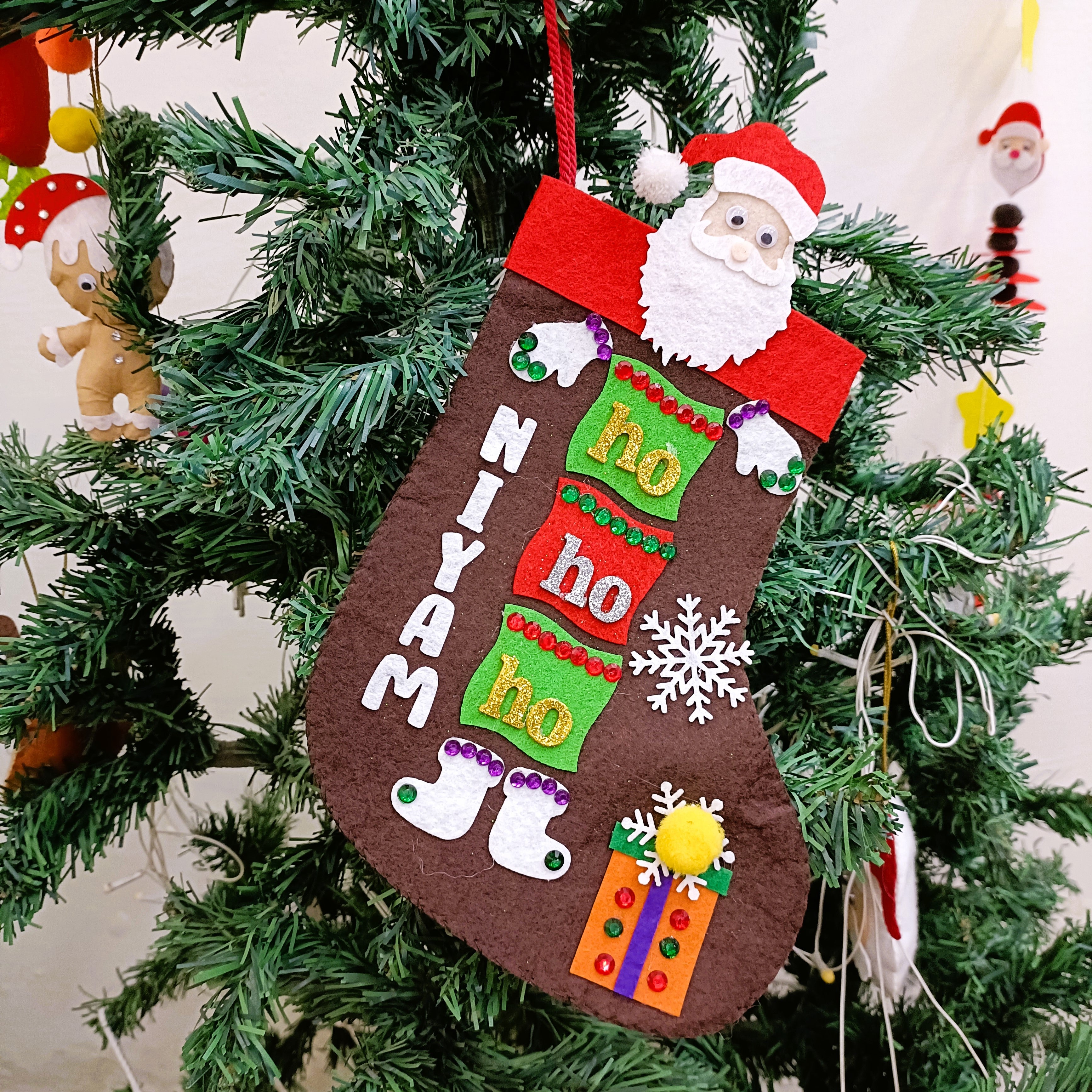 PERSONALISED CHRISTMAS STOCKING BROWN - HO HO HO