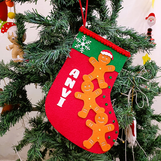 PERSONALISED CHRISTMAS STOCKING RED - GINGERBREAD