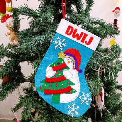 PERSONALISED CHRISTMAS STOCKING BLUE - SNOWMAN